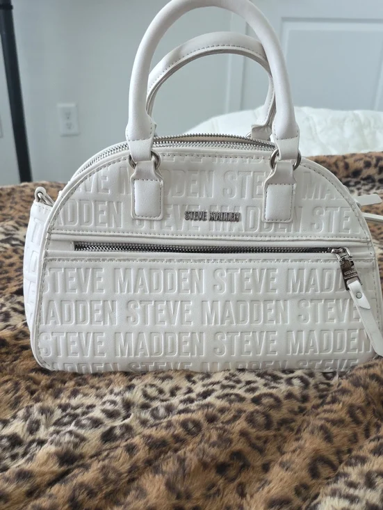 Steve Madden White Embossed Dome Satchel with Front Zip