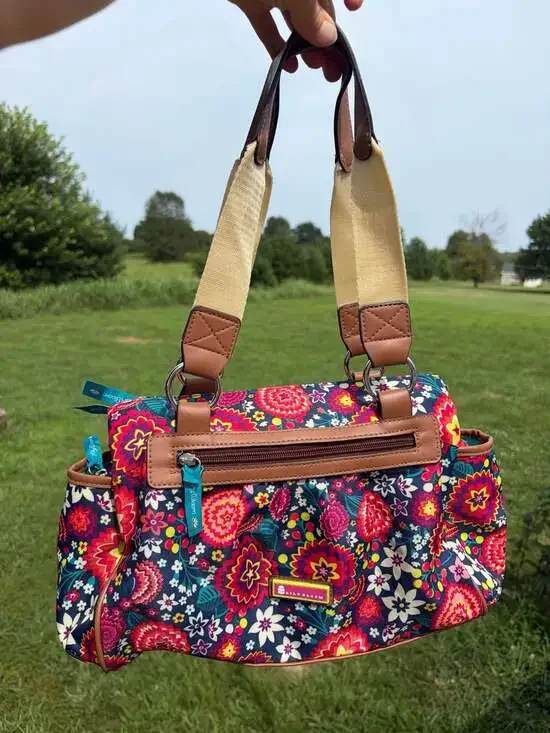 Lily Bloom Landon Triple Section Satchel Floral Multi-Color Handbag