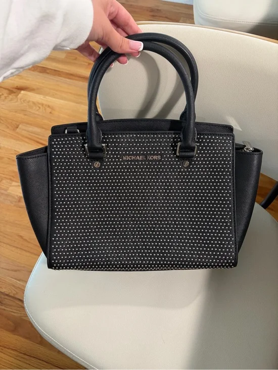 Michael Kors Black Studded Medium Selma Satchel