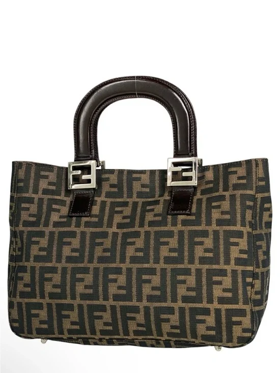 Fendi Zucca Print top leather handle bag vintage