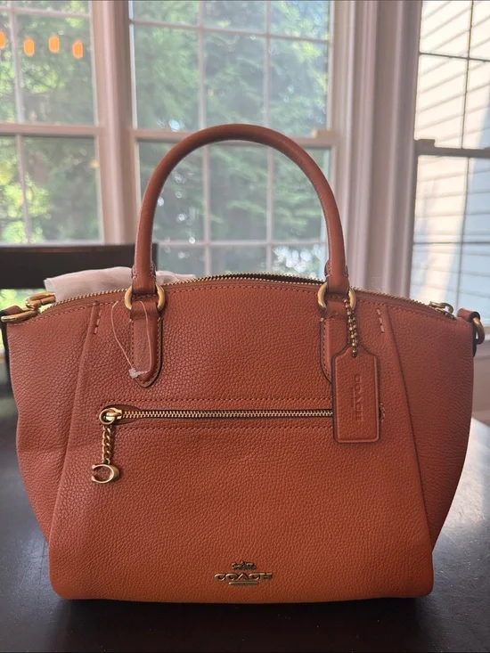 NWT Coach Pebbled Leather Satchel in Tan Brown with Gold Hardware