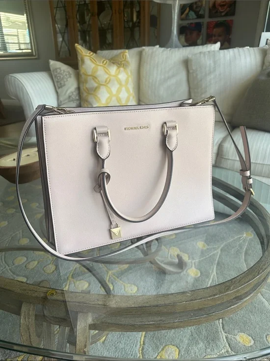 MICHAEL KORS Blush Pink Leather Satchel with Gold Hardware