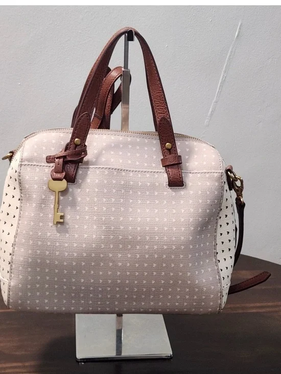 Fossil Blush Pink Satchel with Brown Handles and Gold Charm