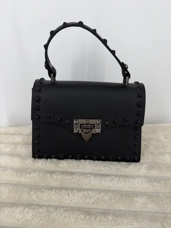 Goth Matte Black Studded Rubber Jelly Hand Bag/Purse Unique!