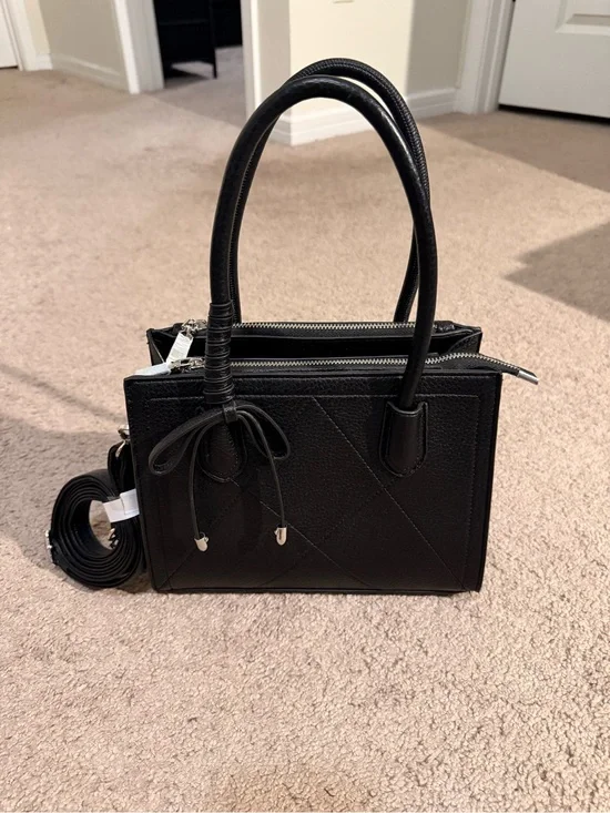 Black Structured Tote Handbag with Top Handles