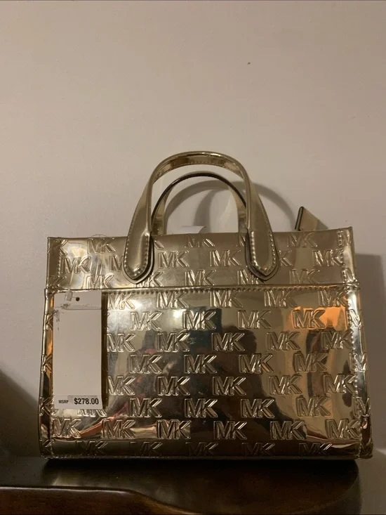 Michael Kors Metallic Gold MK-Embossed Satchel