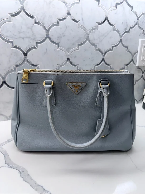 Prada Light Blue Saffiano Leather Tote with Gold Hardware