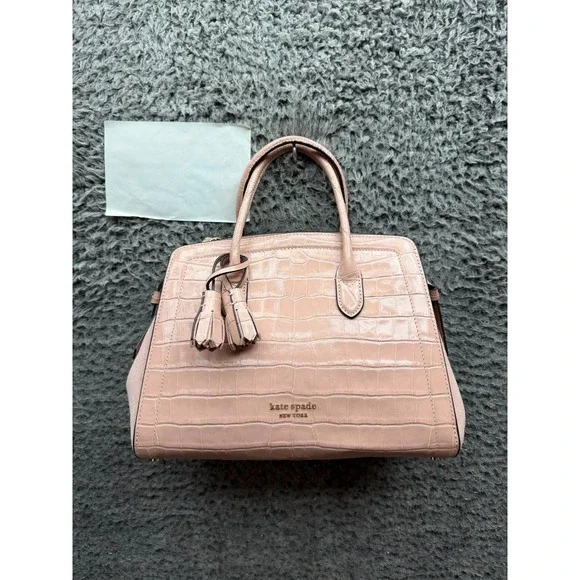 NWOT Kate Spade New York Women's Croc-Embossed Leather & Suede Satchel Bag Pink