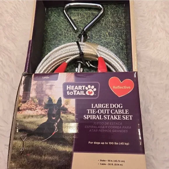 Large Dog Tie-Out Cable Spiral Stake Set Reflective NWT