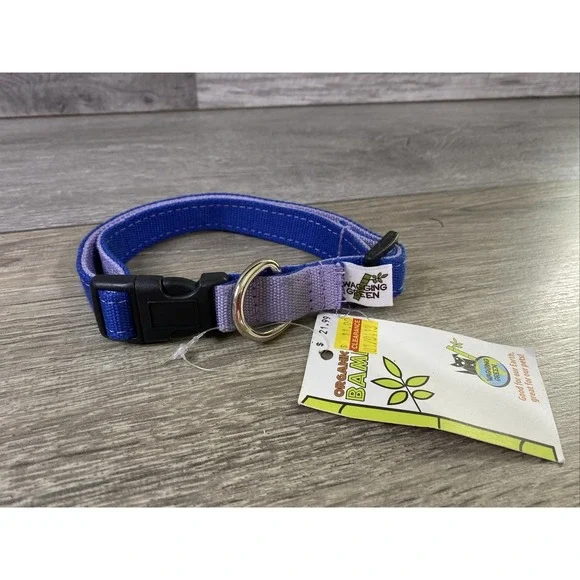 Wagging Green Eco Hip Bamboo Dog Collar Medium Blue Purple Organic NWT‎
