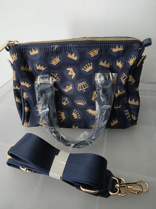 NWOT Navy Crown Print Satchel Bag with Detachable Strap