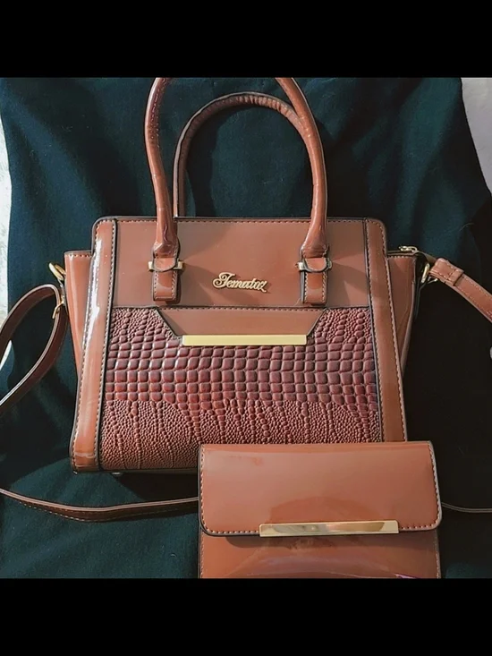 Brown Structured Satchel Bag with Matching Wallet