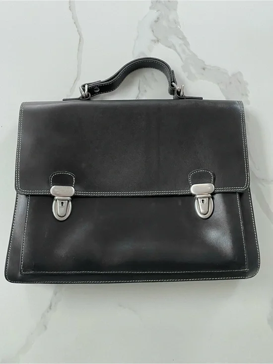 Vintage 1990s Francesco Biasia Black Leather Briefcase