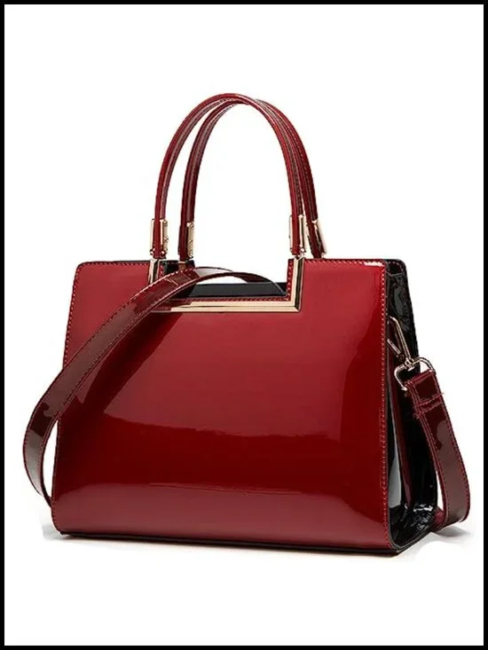Patent Leather Satchel Bag Top Handle Crossbody Shoulder Purse
