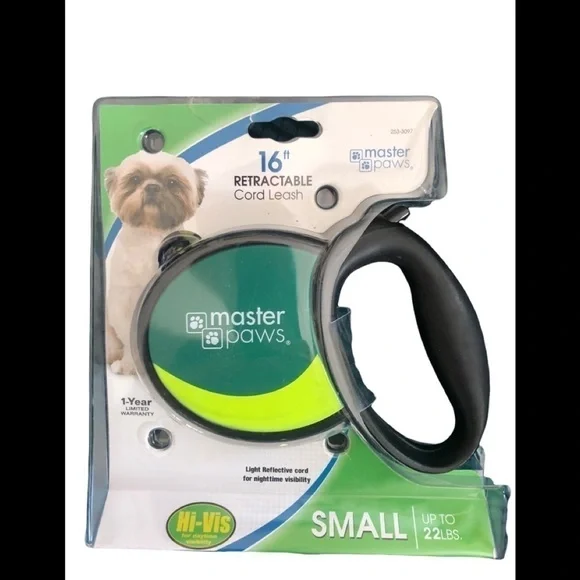 NIP Master Paws 16” Retractable Cord Leash Light Reflective Cord 4 Night Small