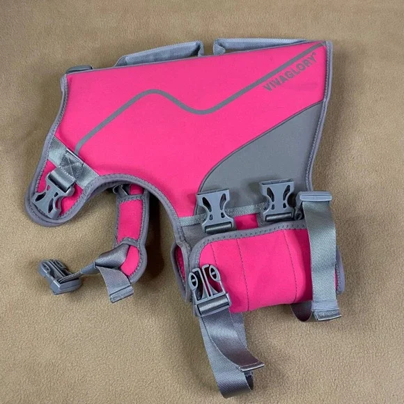 Viva Glory Dog‎ Life Vest Pink Gray Reflective Safety Padded Pet Floatation Lg