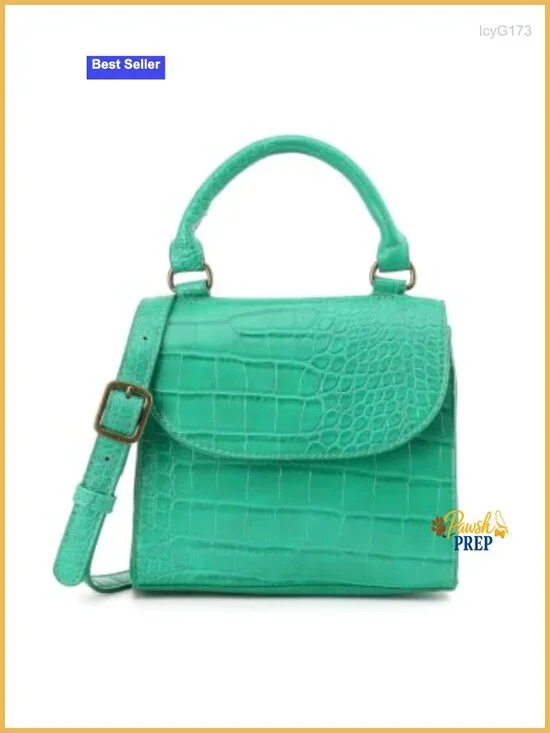 Vegan Leather Croc-Embossed Satchel Crossbody Bag with Detachable Strap