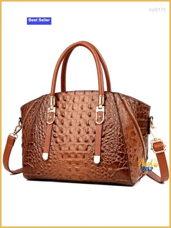 Crocodile Pattern PU Leather Satchel Shoulder Bag Ladies Zipper Totes Purse Top