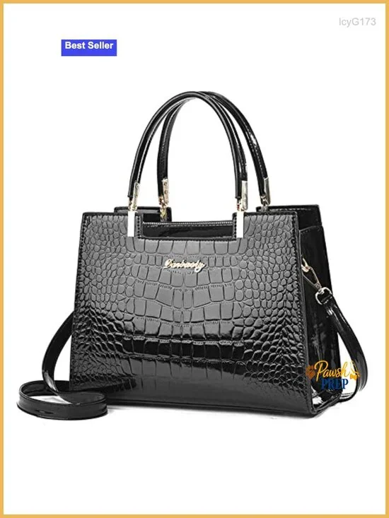 Women Tote Bag Faux Leather Crocodile Pattern Satchel Purse Top Handle