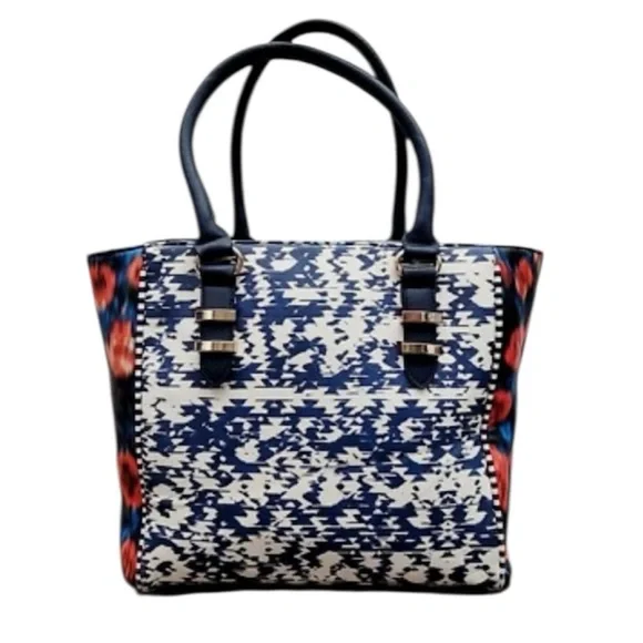 Aldo Blue And White Abstract Poppy Flower Satchel Bag Purse