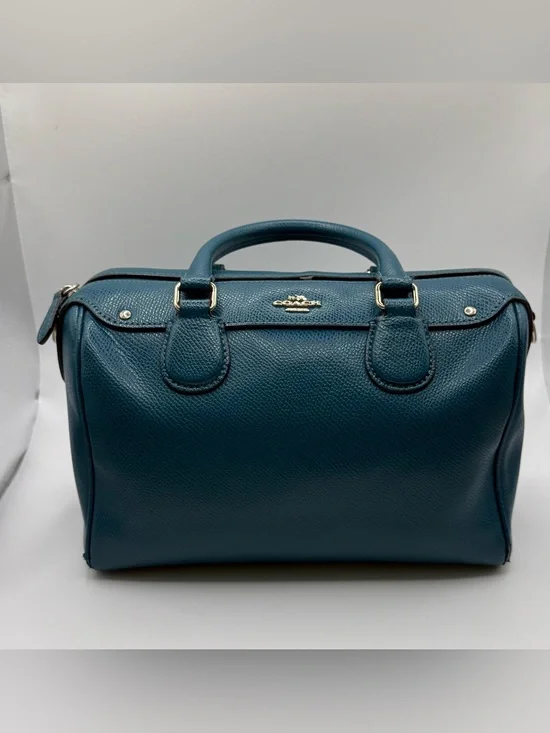 Coach Bennett Teal Pebbled Leather Satchel with Gold Hardware