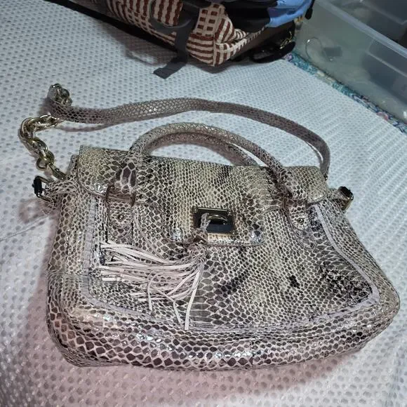 ELLIOT LUCCA SNAKESKIN EMBOSSED LEATHER SHOULDER BAG