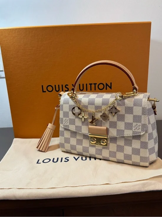 Louis Vuitton Damier Azur Canvas Top Handle Satchel with Gold Hardware