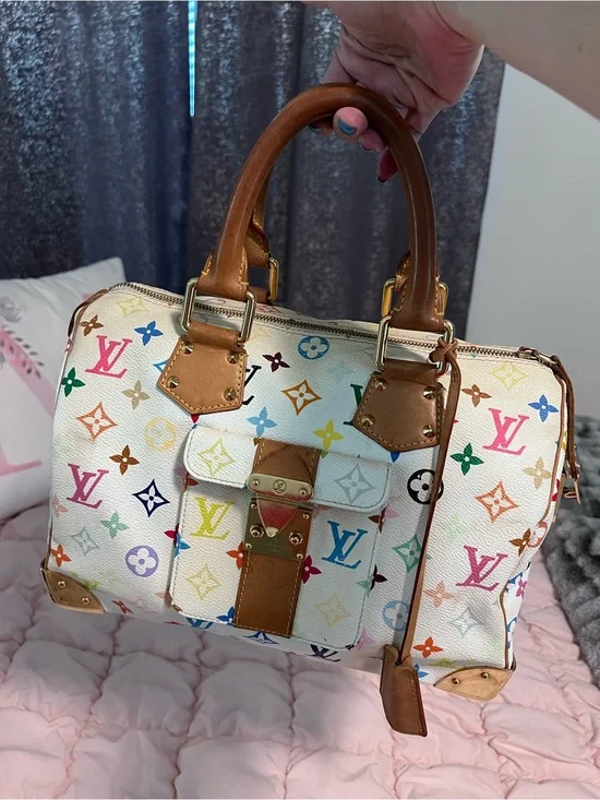 Vintage Louis Vuitton Multicolor Murakami White Speedy Bag