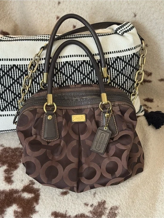 Coach Brown Signature Jacquard Satchel with Gold Hardware shoulder/crossbody
