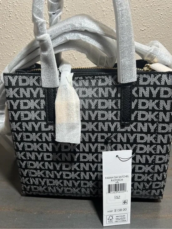 DKNYC Black & White Logo Farah Mini Satchel