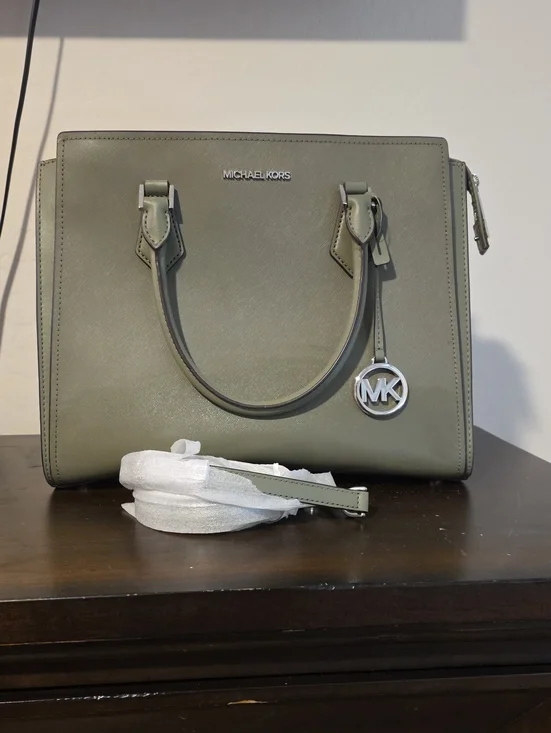 Michael Kors Olive Green Saffiano Leather Satchel with MK Charm