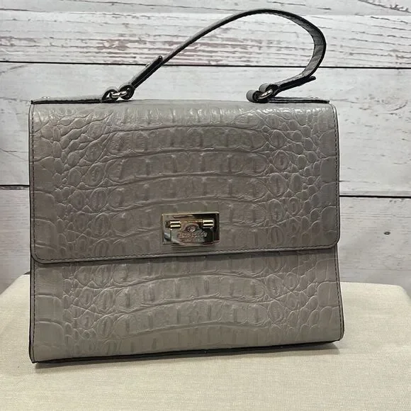 Kate Spade New York Gray Croc‎ Embossed Leather Top Handle Flap Bag