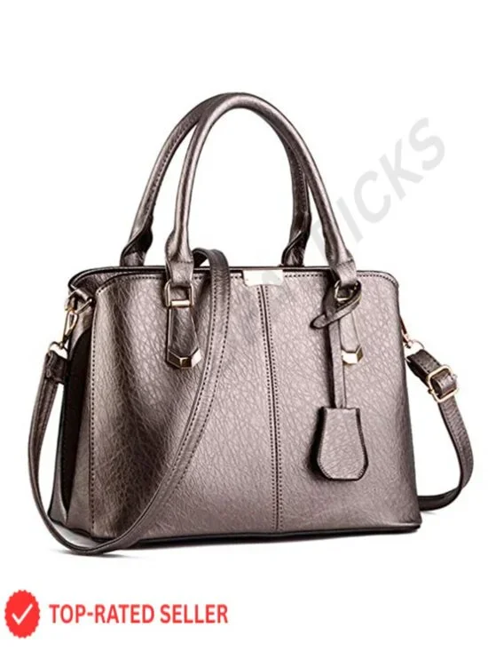 Faux Leather Satchel Purse Top Handle Shoulder Bag with Gold Hardware Work Tote