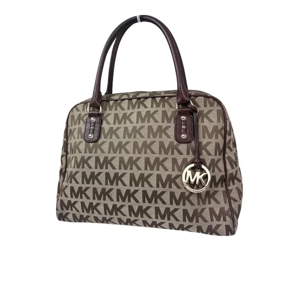 Michael Kors Satchel Womens Medium Brown Good Monogram Jacquard Handbag