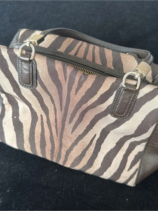 Coach Zebra-Print Canvas Satchel in Brown and Tan