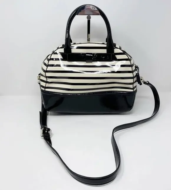 Kate Spade Chelsea Park Porter Patent Leather Handbag Black Cream Bow Crossbody