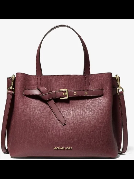 Michael Kors Burgundy Leather Satchel with Gold Hardware