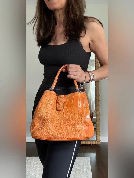 Colombo Via Della Spiga Orange Crocodile Leather Bag