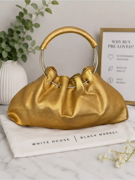 White House Black Market Gold Metallic Ring Handle Hobo Shoulder Bag