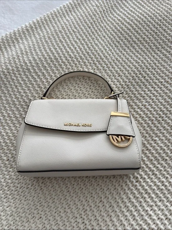 Michael Kors Cream Saffiano Leather Top-Handle Satchel with Gold Hardware
