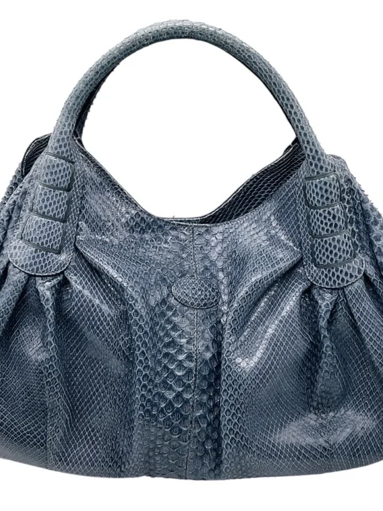 TOD'S SLATE BLUE PYTHON SKIN LEATHER HANDBAG