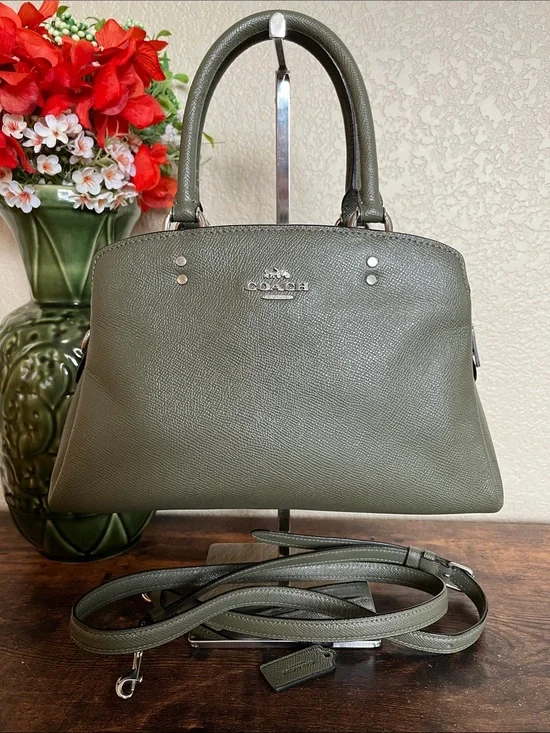 Coach 91146 Mini Lillie Carryall Bag Crossgrain Leather Crossbody Olive