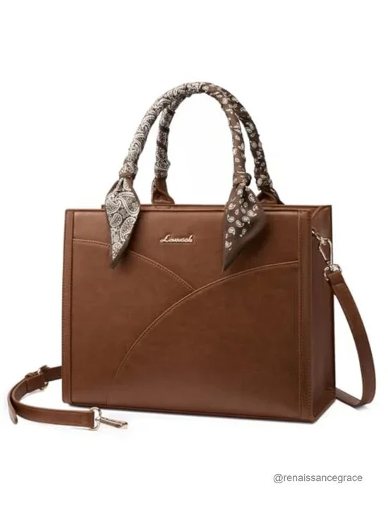 Waterproof PU Leather Tote Purse with Scarf, Satchel Top Handle Bag with Strap