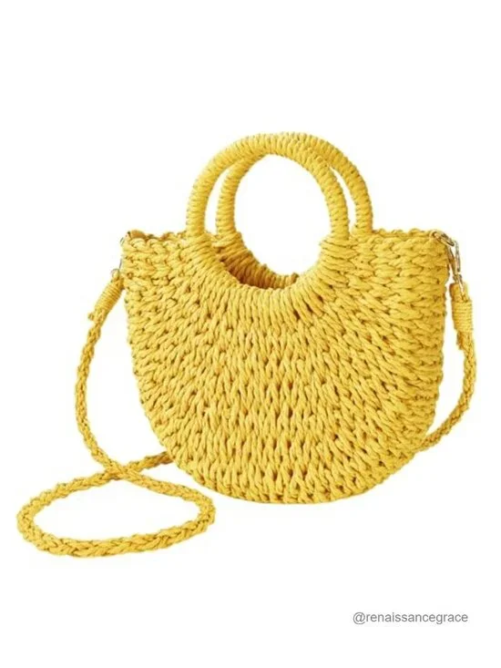 Woven Straw Beach Bag Shoulder Crossbody Satchel Handbag Summer