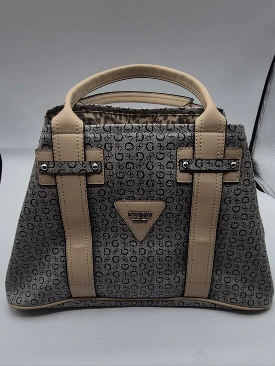GUESS Beige and Gray Signature Satchel