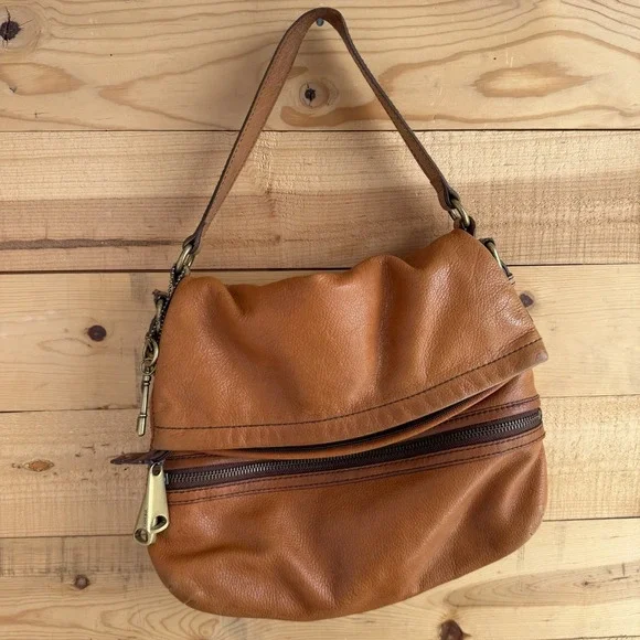 Fossil Explorer Large Brown Leather‎ Fold Over Messenger Satchel Bag Vintage