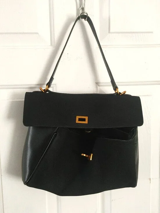 Small Soft Calfskin Black Leather Purse Shoulder Bag Designer Satchel