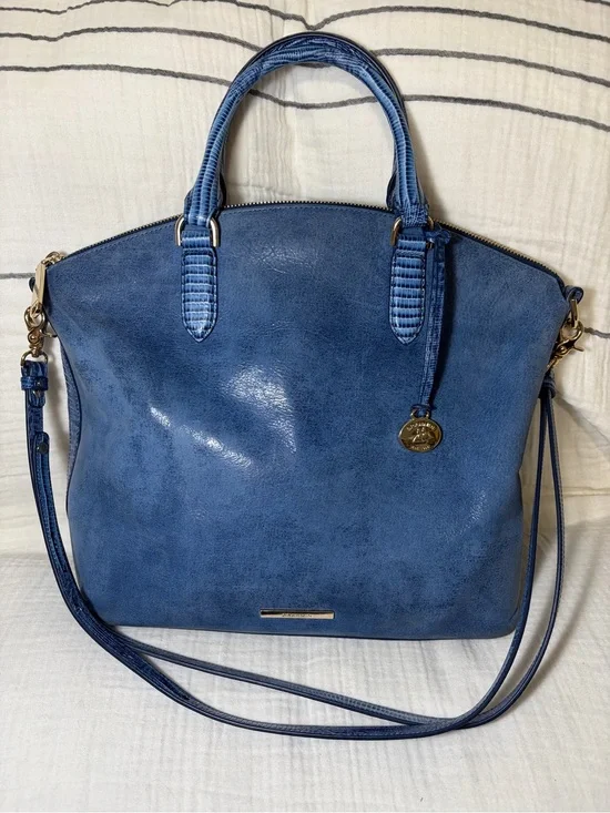 Brahmin Duxbury Satchel Blue Sueded Leather with Snake Embossed Trim Rare