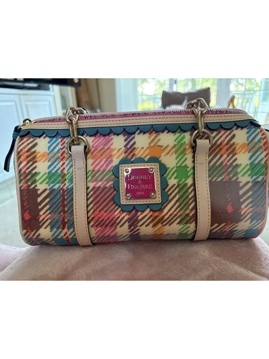DOONEY & BOURKE MULTICOLOR PLAID SATCHEL HANDBAG WITH HEART BAG CHARM