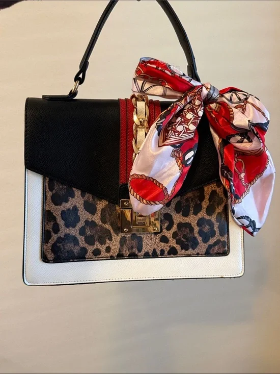 Aldo Black & White Leopard Purse w/ Scarf